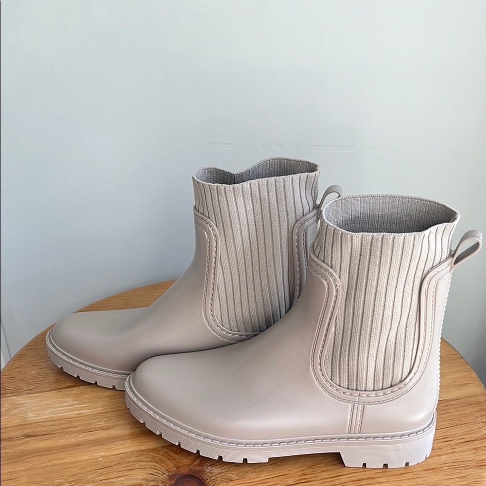 PUBOOM Women’s Ankle Rubber Rain Boots Tan Size 8.5